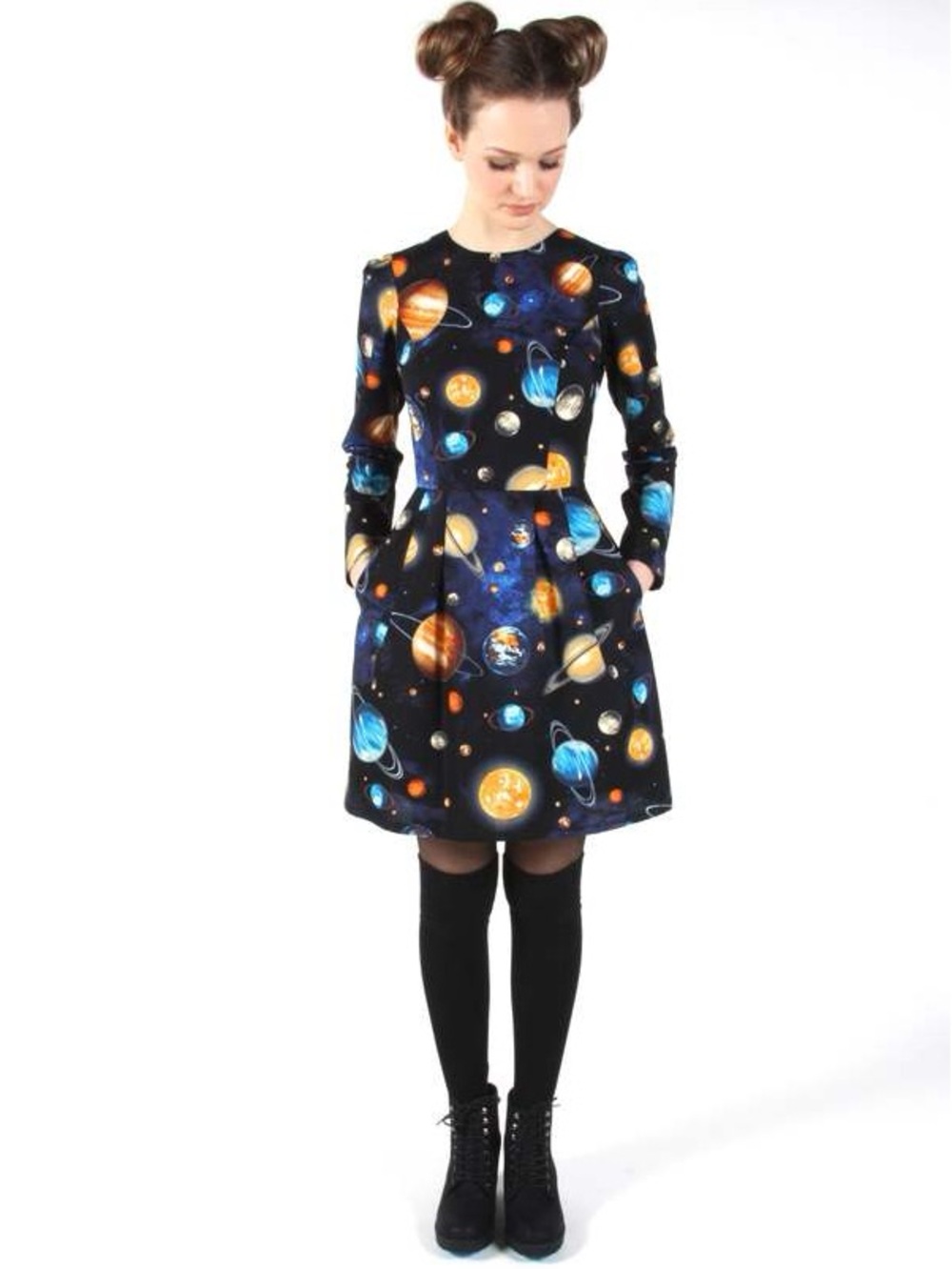 Birds of North America Puffbird Dress Sz 8 Back Keyhole Celestial Print Pockets